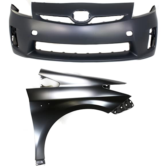 2011 Toyota Prius Base - 2-Piece Kit Front Primed Bumper Cover, For Models With Halogen Headlights,  Includes (1) Bumper Cover and (1) Fender