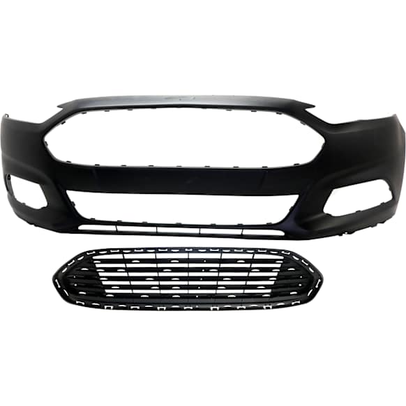 2013-2016 Ford Fusion - 2-Piece Kit, Front Primed Bumper Cover, For Models Without Active Park Assist System, CAPA Certified, Includes (1) Bumper Cover and (1) Grille