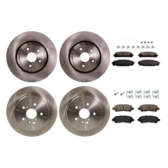 2012 Toyota Highlander - 8-Piece Kit Front and Rear Brake Disc and Pad Kit, Plain Surface, 5 Lugs, Ceramic, 3.5L 6Cyl, Pro-Line Series  Includes (4) Brake Disc and (2) Brake Pad Set