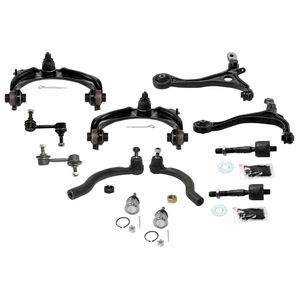 2003 Honda Accord - 12-Piece Kit Front, Driver and Passenger Side, Upper and Lower Control Arm, 4-Door Transaxle, Manual Transmission, Sedan,  Includes (2) Ball Joint, (4) Control Arm, (2) Sway Bar Link, and (4) Tie Rod End