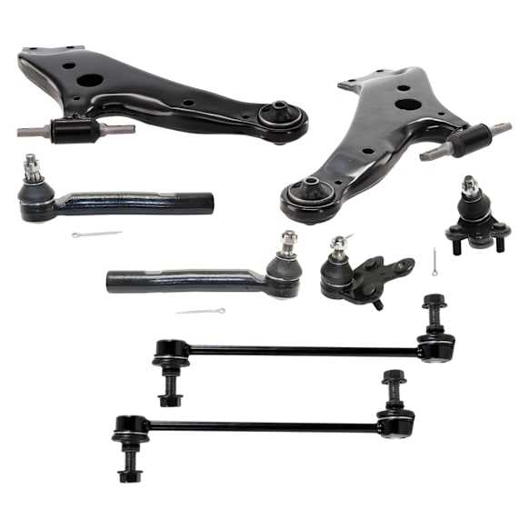 8-Piece Kit Front, Driver and Passenger Side, Lower Control Arm, Includes (2) Ball Joint, (2) Control Arm, (2) Sway Bar Link, and (2) Tie Rod End