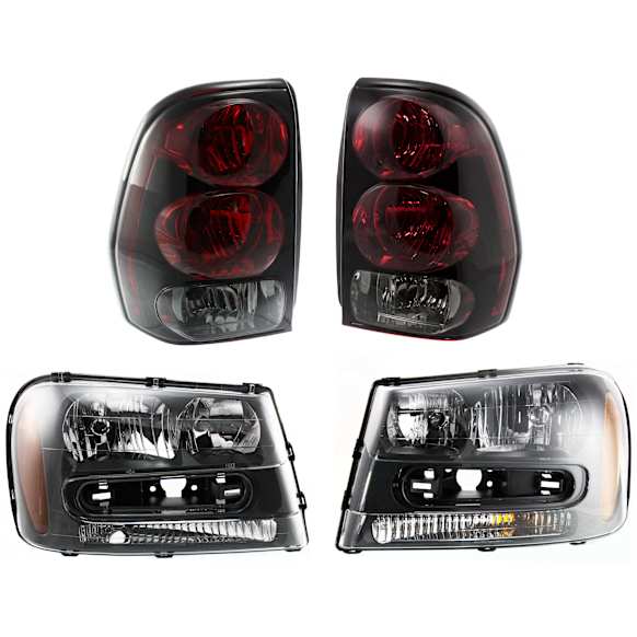 2002 Chevrolet Trailblazer - 4-Piece Kit Driver and Passenger Side Halogen Headlight, With bulb(s), OE Replacement,  Includes (2) Headlight and (2) Tail Light