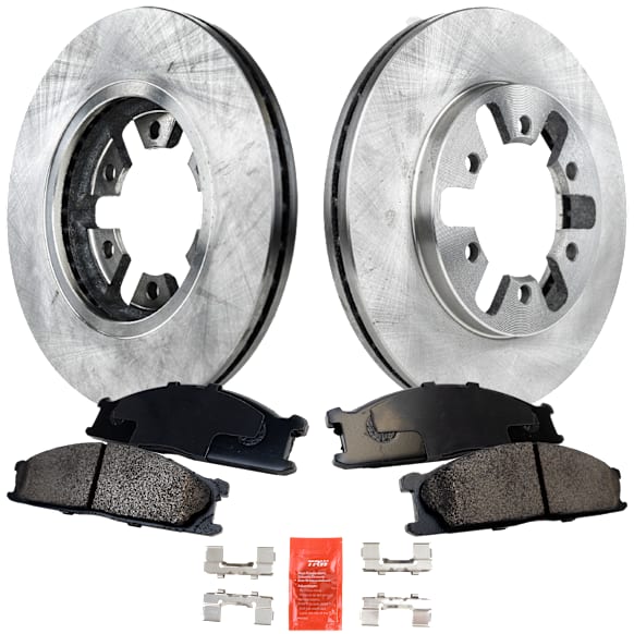 1990 Nissan D21 - 2-Wheel Set Front Brake Disc and Pad Kit, Plain Surface, 6 Lugs, 249.94 mm, Semi-metallic, RWD, 2.4L 4Cyl, Pro-Line Series  Includes (2) Disc and (1) Pad Set