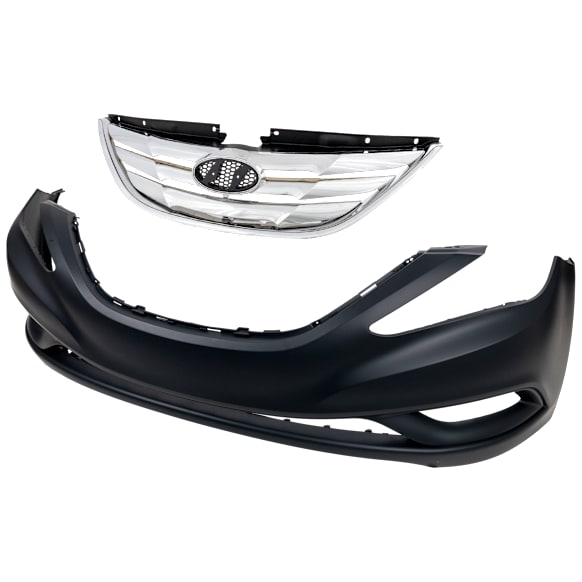 2011-2013 Hyundai Sonata - 2-Piece Kit, Grille Chrome Shell with Paintable Insert, For Models With Type 1 Main Grille, Includes (1) Bumper Cover and (1) Grille