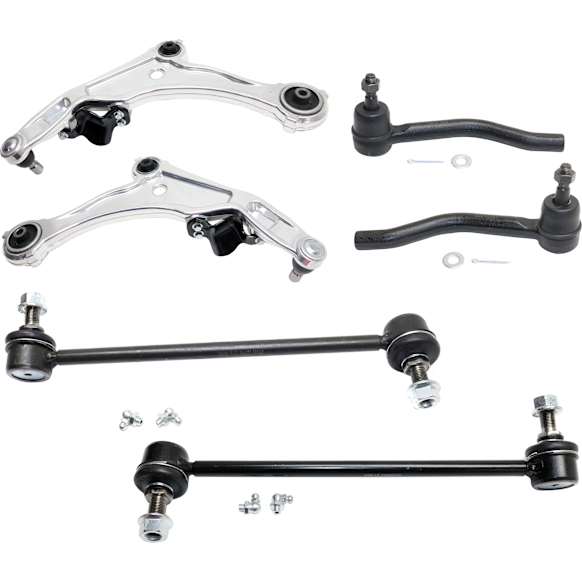 6-Piece Kit Front, Driver and Passenger Side, Lower Control Arm, Front Wheel Drive, includes Sway Bar Links and Tie Rod Ends