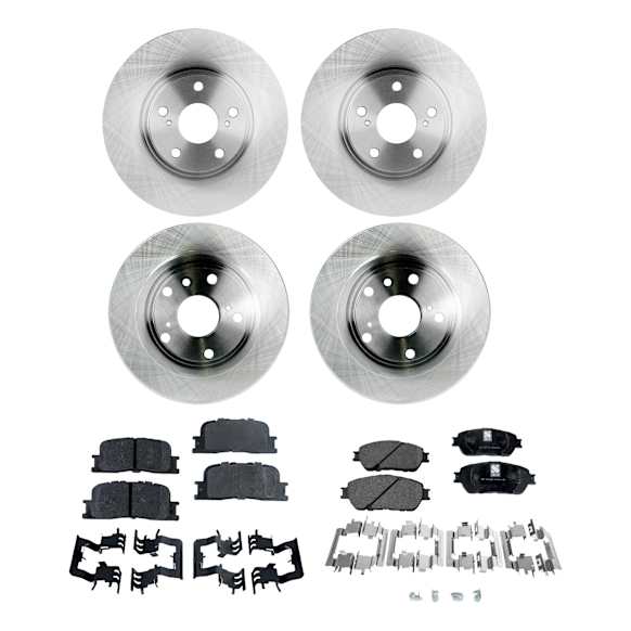 2005 Lexus ES330 - 4-Wheel Set Front and Rear Brake Disc and Pad Kit, Plain Surface, 5 Lugs, Front-295.91 mm/Rear-268.99 mm, Ceramic, 3.3L 6Cyl, Pro-Line Series  Includes (4) Disc and (2) Pad Set