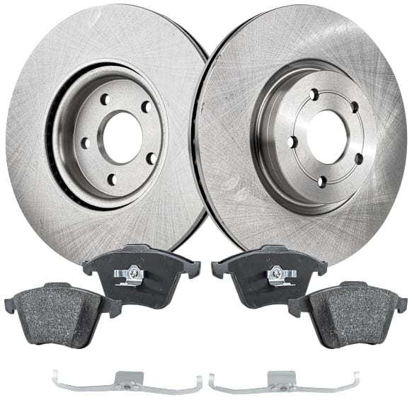 2006 Volvo S40 - 4-Piece Kit Front Brake Disc and Pad Kit, Plain Surface, 5 Lugs, Organic,  Lug, 320mm  Disc, 2.4L 5Cyl, Pro-Line Series  Includes (2) Brake Disc and (1) Brake Pad Set