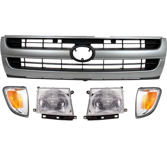 1998 Toyota Tacoma - 5-Piece Kit Driver and Passenger Side Halogen Headlight, With bulb(s), OE Replacement, RWD,  Includes (2) Corner Light, (1) Grille Assembly, and (2) Headlight