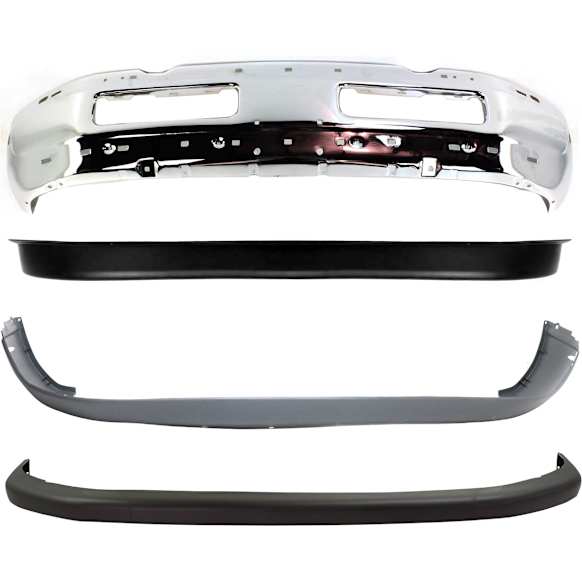 1996 Dodge Ram 1500 - 4-Piece Kit Front Bumper, Old Body Style, Chrome,  Includes (1) Bumper, (2) Bumper Cover, and (1) Valance