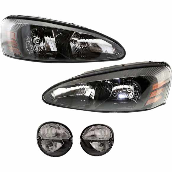 2004 Pontiac Grand Prix - 4-Piece Kit Driver and Passenger Side Halogen Headlight, With bulb(s), OE Replacement,  Includes (2) Fog Light and (2) Headlight