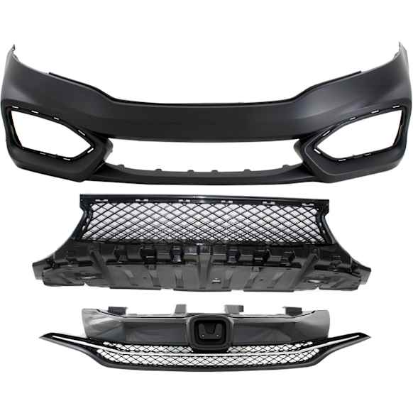 2015 Honda Civic - 3-Piece Kit Grille, Textured Black, Coupe,  Includes (1) Bumper Cover, (1) Bumper Grille, and (1) Grille