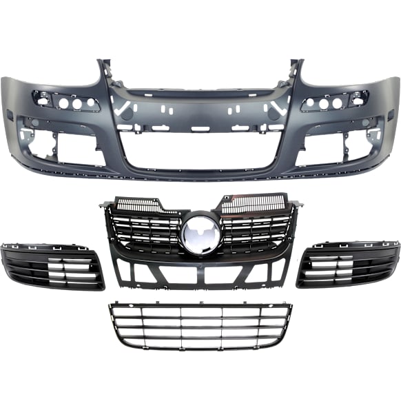 5-Piece Kit, Front Primed Bumper Cover, Includes (1) Bumper Cover, (3) Bumper Grille, and (1) Grille
