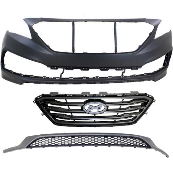 2017 Hyundai Sonata - 3-Piece Kit Grille, Painted Silver, For Models With Sport Type Bumper and Bumper Cover, For Models With Sport Type  and Without Auto Cruise Control,  Includes (1) Bumper Cover, (1) Bumper Grille, and (1) Grille