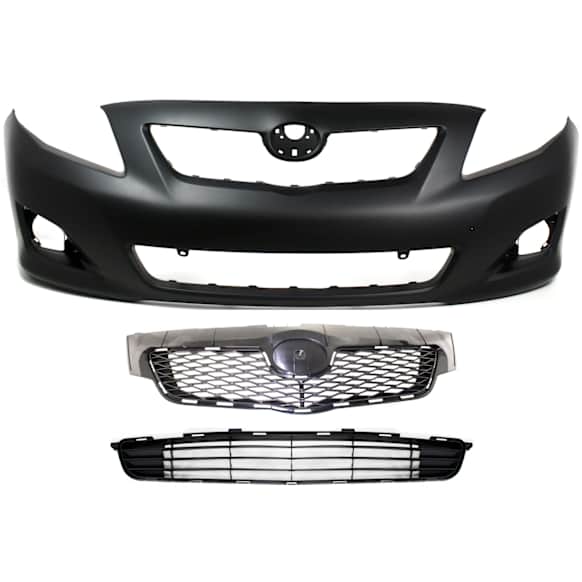3-Piece Kit Front Primed Bumper Cover, For Models With Spoiler Holes, North America Built Vehicle, Includes (1) Bumper Cover, (1) Bumper Grille, and (1) Grille