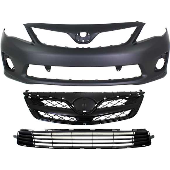 2013 Toyota Corolla S - 3-Piece Kit Front Primed Bumper Cover, North America Built Vehicle,  Includes (1) Bumper Cover, (1) Bumper Grille, and (1) Grille