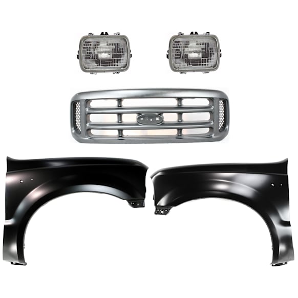 5-Piece Kit, Grille Painted Silver, Includes (2) Fender, (1) Grille, and (2) Headlight