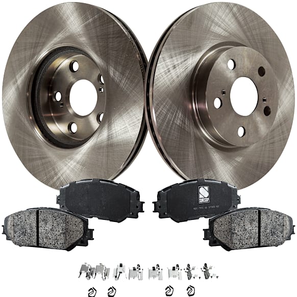 2017 Toyota Corolla - 4-Piece Kit Front Brake Disc and Pad Kit, Plain Surface, 5 Lugs, 275.08 mm, Ceramic, 1.8L 4Cyl, Pro-Line Series  Includes (2) Brake Disc and (1) Brake Pad Set