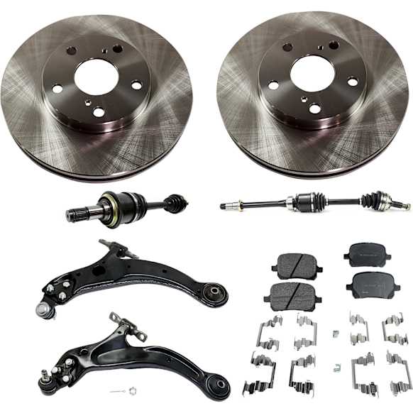 8-Piece Kit Front Axle Assembly, Automatic Transmission, Plug-In Style Inboard Housing, FWD, includes Brake Discs, Brake Pad Sets, and Control Arms