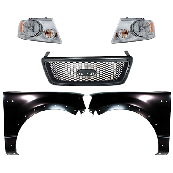 5-Piece Kit Driver and Passenger Side Halogen Headlight, With bulb(s), OE Replacement, Includes (2) Fender, (1) Grille Assembly and (2) Headlight
