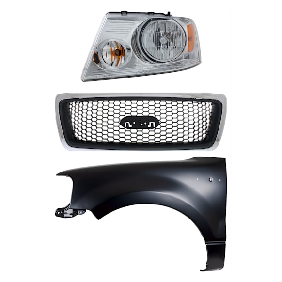 3-Piece Kit, Grille Chrome Shell with Black Insert, Includes (1) Fender, (1) Grille, and (1) Headlight