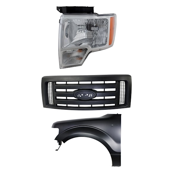 2009 Ford F-150 - 3-Piece Kit Grille, Textured Gray, CAPA Certified  Includes (1) Fender, (1) Grille, and (1) Headlight