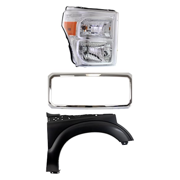 3-Piece Kit, Grille Shell Chrome, Includes (1) Fender, (1) Grille Shell, and (1) Headlight