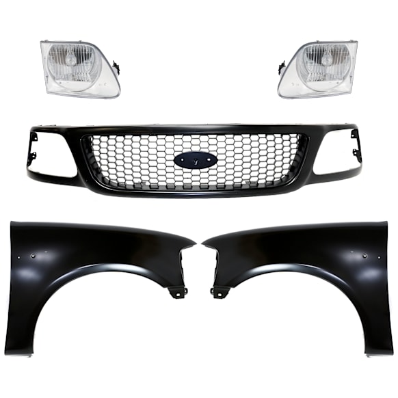 1999 Ford F-150 - 5-Piece Kit Grille, Paintable,  Includes (2) Fender, (1) Grille, and (2) Headlight