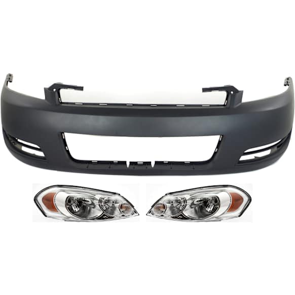 2007 Chevrolet Impala - 3-Piece Kit Driver and Passenger Side Halogen Headlight, With bulb(s), OE Replacement,  Includes (1) Bumper Cover and (2) Headlight