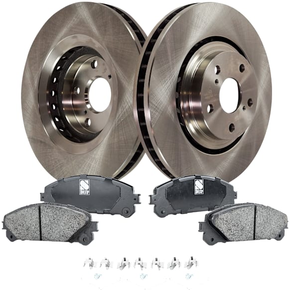 2011 Toyota Highlander Base - 4-Piece Kit Front Brake Disc and Pad Kit, Plain Surface, 5 Lugs, 327.91 mm, Ceramic, 2.7L 4Cyl, Pro-Line Series  Includes (2) Brake Disc and (1) Brake Pad Set