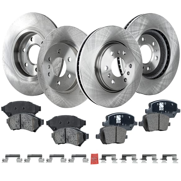 8-Piece Kit Front and Rear Brake Disc and Pad Kit, Plain Surface, 6 Lugs, Ceramic, Cast Iron, Pro-Line Series