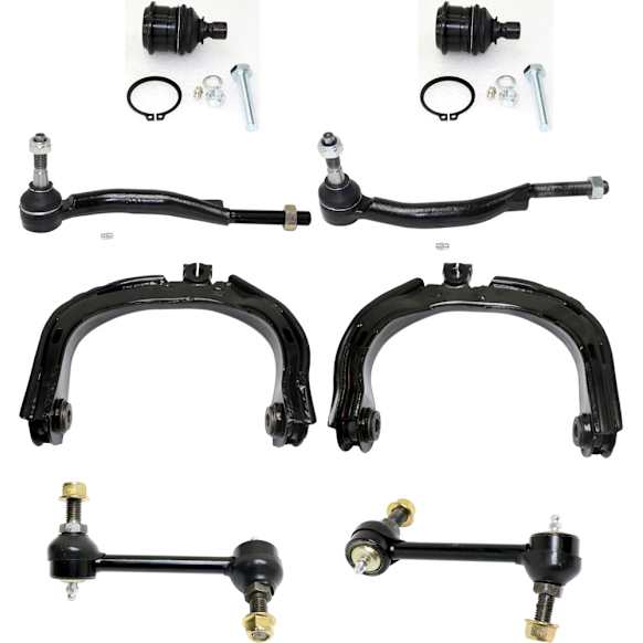 8-Piece Kit Front, Driver and Passenger Side, Upper Control Arm Kit, Includes (2) Ball Joint, (2) Control Arm, (2) Sway Bar Link, and (2) Tie Rod End