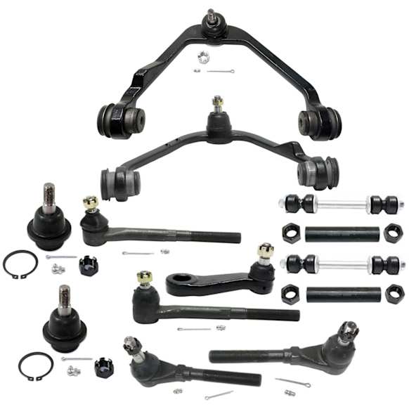 13-Piece Kit Front, Driver and Passenger Side, Upper Control Arm Kit, Includes (2) Ball Joint, (2) Control Arm, (1) Pitman Arm, (2) Sway Bar Link, (2) Tie Rod Adjusting Sleeve, and (4) Tie Rod End