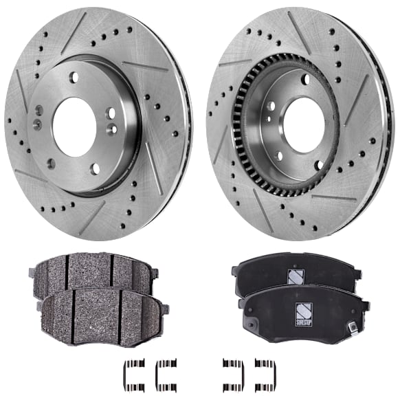 Front Brake Disc and Pad Kit, Cross-drilled and Slotted 5 Lugs 279.91 mm Ceramic FWD