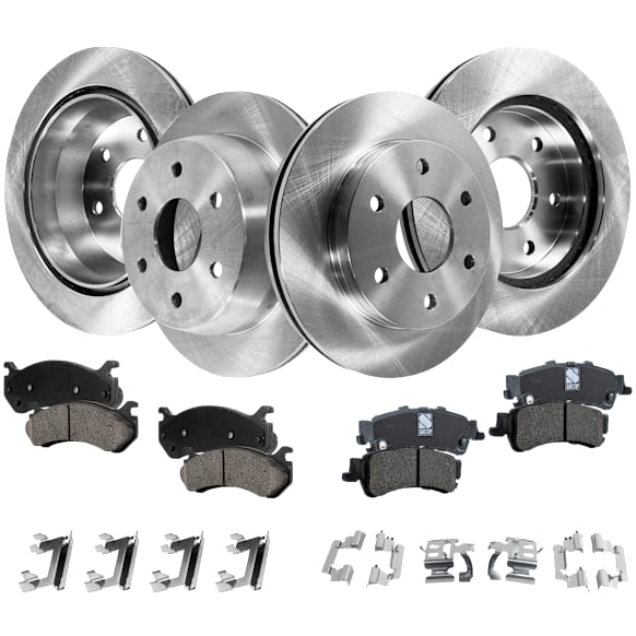8-Piece Kit Front and Rear Brake Disc and Pad Kit, Plain Surface, 6 Lugs, 12.01 in. - Front; 12.8 in. - Rear, Ceramic, Pro-Line Series , includes (4) Brake Disc and (2) Brake Pad Set
