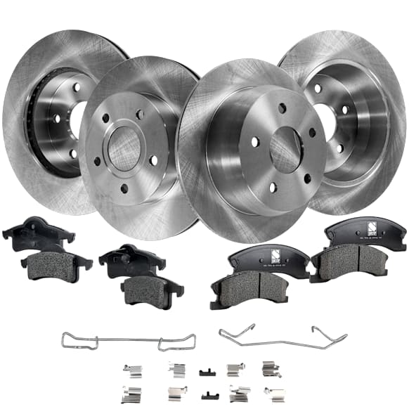 4-Wheel Set Front and Rear Brake Disc and Pad Kit, Plain Surface, 5 Lugs, 305.05 mm, Ceramic - Front, Semi-Metallic - Rear, Pro-Line Series