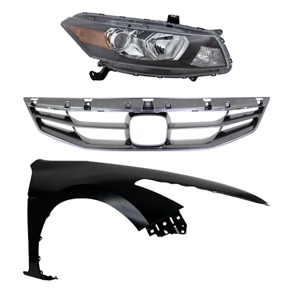 2011 Honda Accord - 3-Piece Kit Passenger Side Halogen Headlight, With bulb(s),  (2011-2012 Style), OE Replacement, Coupe,  Includes (1) Fender, (1) Grille Assembly, and (1) Headlight