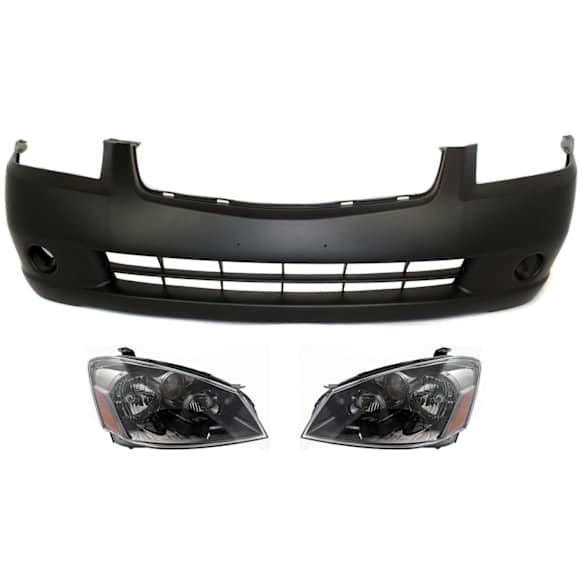 2006 Nissan Altima - 3-Piece Kit Driver and Passenger Side Halogen Headlight, With bulb(s),  With halogen headlights, OE Replacement, Sedan,  Includes (1) Bumper Cover and (2) Headlight