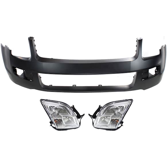 2007 Ford Fusion - 3-Piece Kit Driver and Passenger Side Halogen Headlight, With bulb(s), OE Replacement,  Includes (1) Bumper Cover and (2) Headlight