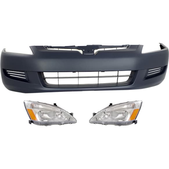 3-Piece Kit Driver and Passenger Side Halogen Headlight, With bulb(s), OE Replacement, Includes (1) Bumper Cover and (2) Headlight