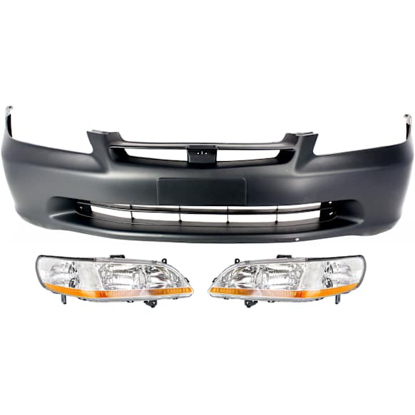 1998-2000 Honda Accord - 3-Piece Kit Driver and Passenger Side Halogen Headlight, Without bulb(s), Sedan, OE Replacement, Includes (1) Bumper Cover and (2) Headlight