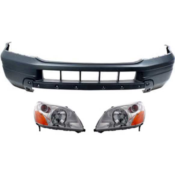2003 Honda Pilot EX - 3-Piece Kit Front Primed Bumper Cover,  Includes (1) Bumper Cover and (2) Headlight
