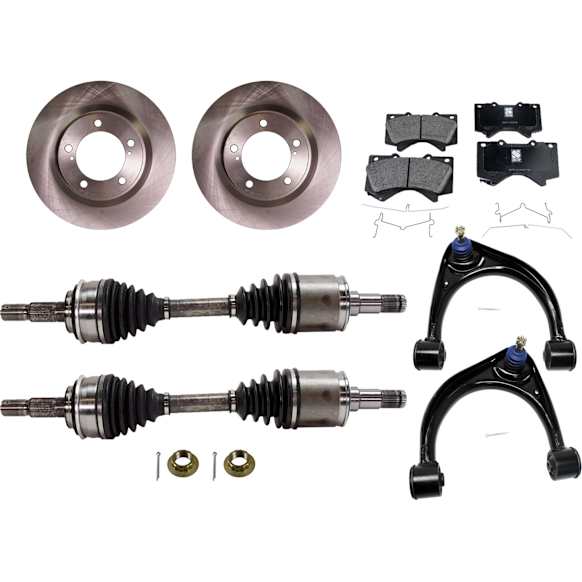 2008 Toyota Tundra - 8-Piece Kit Front, Driver and Passenger Side Axle Assembly, Four Wheel Drive, Supplied with Standard Neoprene Outboard Boot, New, 4WD, 4.0L 6Cyl  Includes (2) Axle Assembly, (2) Brake Disc, (1) Brake Pad Set, and (2) Control Arm