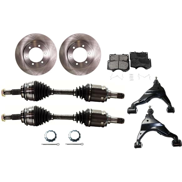 2006 Toyota Tacoma Base - 8-Piece Kit Front, Driver and Passenger Side Axle Assembly,  6 Lug, With Standard Neoprene Outboard Boot, New, 4WD, 2.7L 4Cyl  Includes (2) Axle Assembly, (2) Brake Disc, (1) Brake Pad Set, and (2) Control Arm