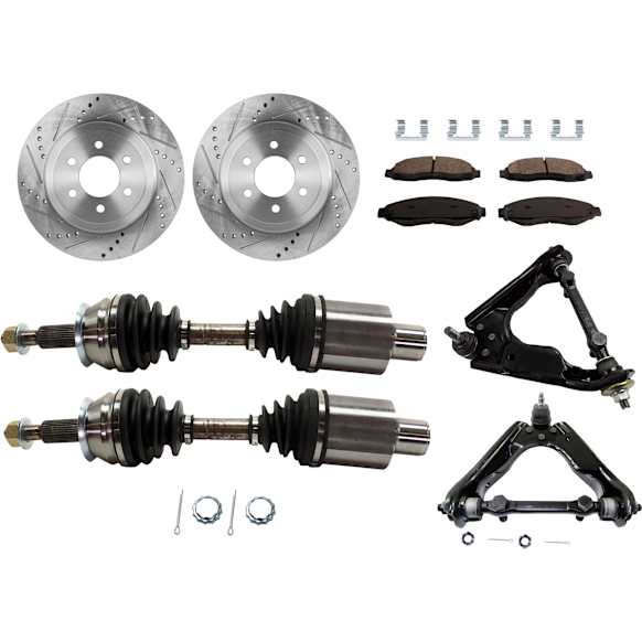 8-Piece Kit Front, Driver and Passenger Side Axle Assembly, 4WD, includes Brake Discs, Brake Pad Sets, and Control Arms