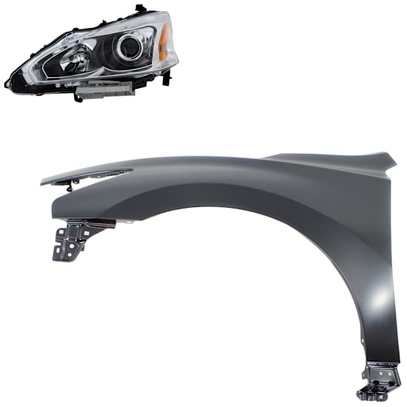 2014 Nissan Altima - 2-Piece Kit Driver Side Halogen Headlight, With bulb(s), OE Replacement,  Includes (1) Fender and (1) Headlight