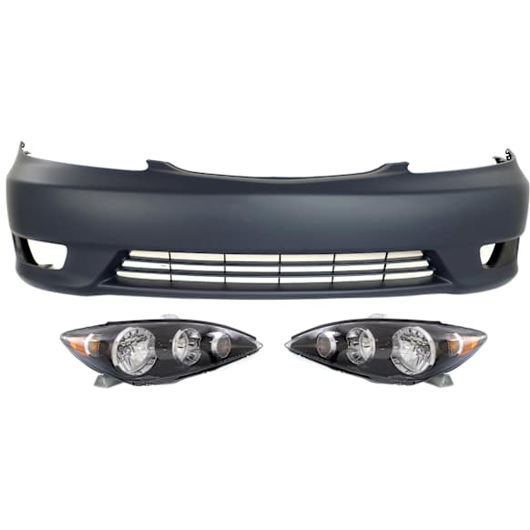 2006 Toyota Camry - 3-Piece Kit Driver and Passenger Side Halogen Headlight, With bulb(s), USA Built Vehicle, OE Replacement,  Includes (1) Bumper Cover and (2) Headlight