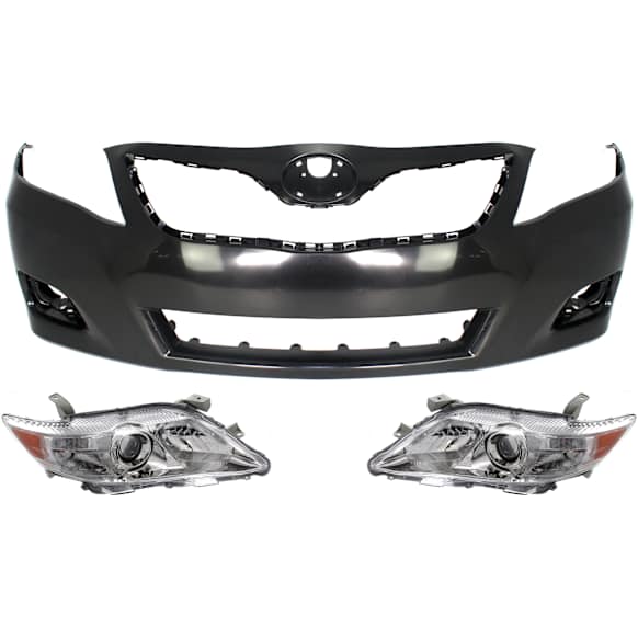3-Piece Kit Driver and Passenger Side Halogen Headlight, With bulb(s), USA Built Vehicle, OE Replacement, Includes (1) Bumper Cover and (2) Headlight