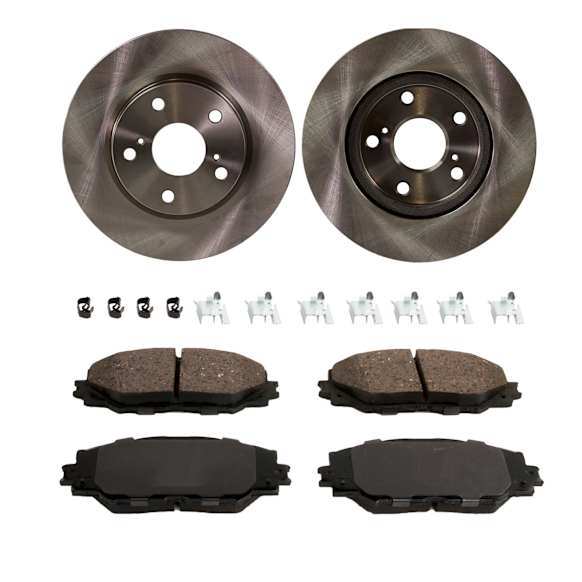 2013 Scion xB - 4-Piece Kit Front Brake Disc and Pad Kit, Plain Surface, 5 Lugs, 275.08 mm, Ceramic, Production Date From September 2012, 2.4L 4Cyl, Pro-Line Series  Includes (2) Brake Disc and (1) Brake Pad Set