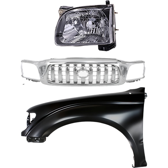 2003 Toyota Tacoma - 3-Piece Kit Grille, Chrome,  Includes (1) Fender, (1) Grille, and (1) Headlight