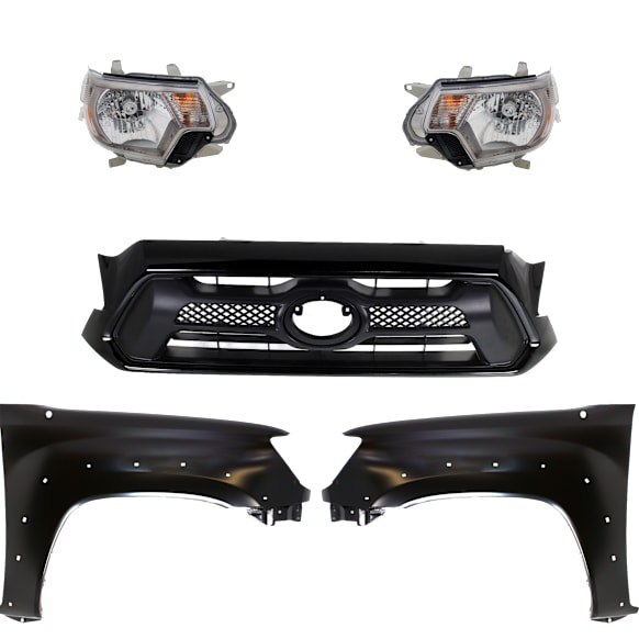 5-Piece Kit, Driver and Passenger Side Halogen Headlight, With bulb(s), OE Replacement, Includes (2) Fender, (1) Grille Assembly and (2) Headlight